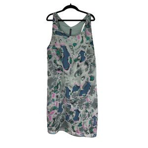 W118 Walter Baker Geometric Sheath Dress Sleeveless Scoop Neck Teal Pink Size L